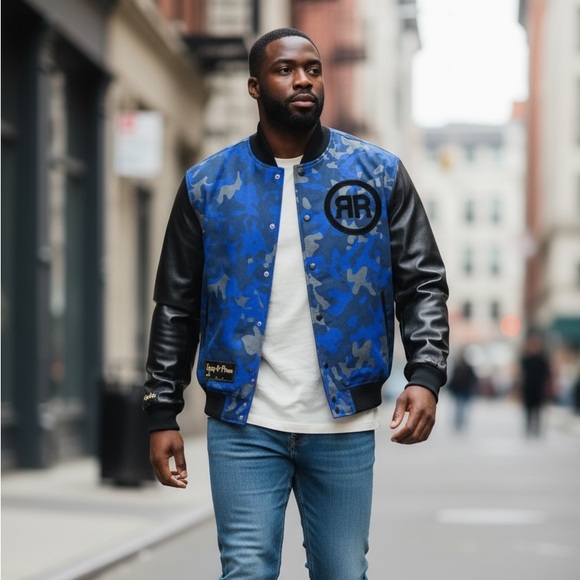 Righteous Rule Clothing Other - Blue and Black Custom Camouflage Men's Varsity Jacket. Size small,-2xl.